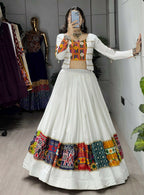 Yash Enterprise White Rayon Cotton Embroidery Semi Stitched Navratri Chaniya Choli | Grocsy