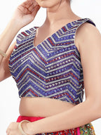 Joban Fashion Purple Silk Padded Blouse With V Neck Sleeveless | Grocsy