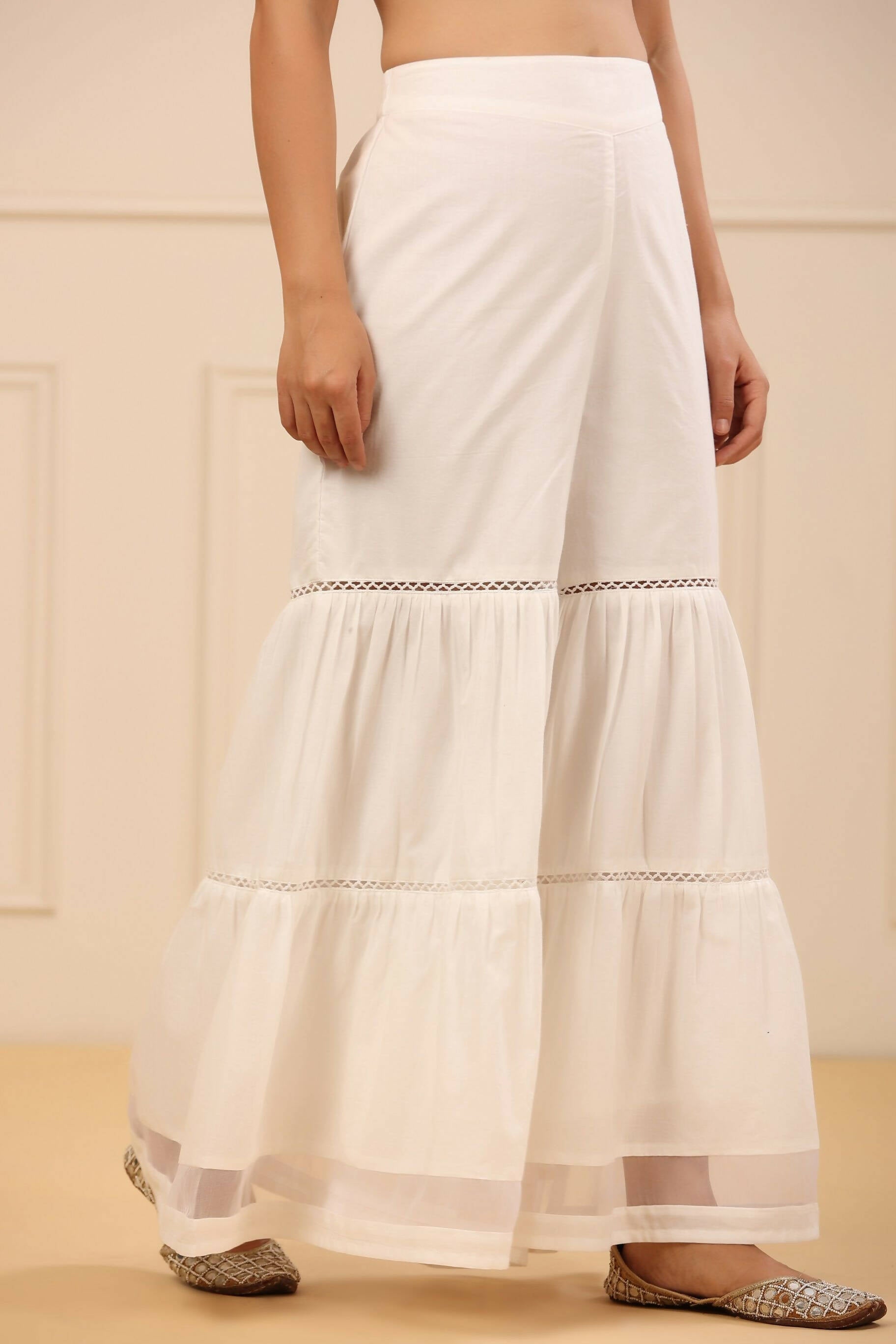 Juniper Women's White Cambric Tiered Sharara | Grocsy