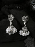 NVR Women Silver Toned Dome Shaped Jhumkas Earrings | Grocsy