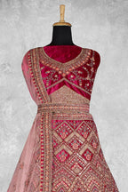 Red Velvet Pure Mirror Work Semi Stitched Lehenga Choli with Dupatta - Nimaya Lagnotsav | Grocsy
