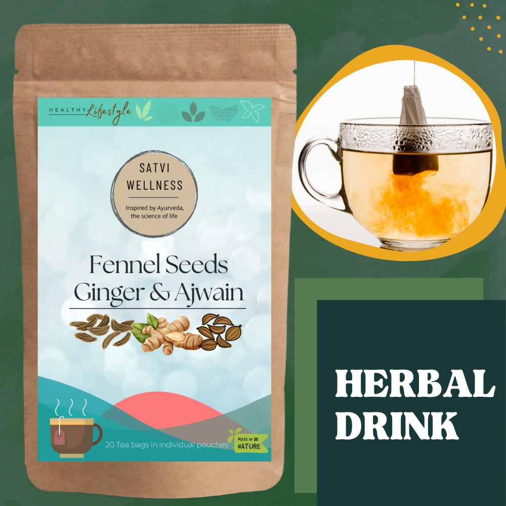 Satvi Wellness Fennel Ginger Ajwain Tea | Fennel Tea | Ginger Tea | Ajwain Tea | Herbal Tea | Grocsy