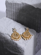 Gold-Toned White Kundan Contemporary Gold-Polished Chandbalis Earrings - Ruby Raang | Grocsy