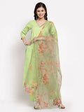 Myshka Women's Green Cotton Solid 3/4 Sleeve V Neck Casual Kurta Pant Dupatta Set | Grocsy