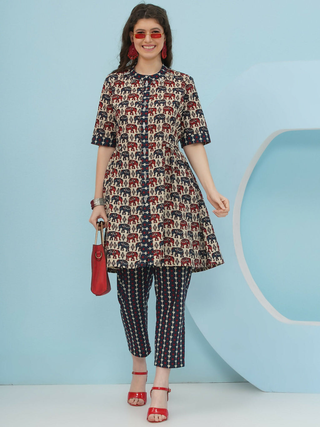 Joban Fashion Elephant Printed Co Ord Set - Beige | Grocsy