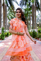 Partywear Designer Orange Jamdani contton Fancy Saree - Starwalk | Grocsy