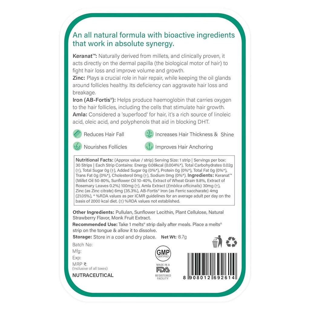 Wellbeing Nutrition Melts Healthy Hair & Hair Fall Control Strips Combo | Grocsy