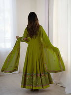 Teeya Creation Green Color Heavy Georgette Wedding Wear Embroidery Work Long Gown | Grocsy