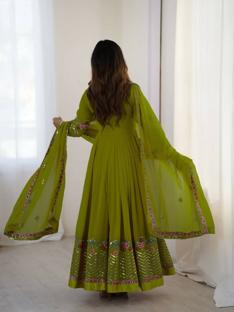 Teeya Creation Green Color Heavy Georgette Wedding Wear Embroidery Work Long Gown | Grocsy