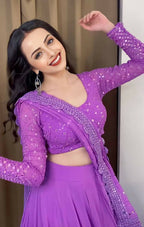 Jyoti Fashion Beautiful Lavender Sequence with Thread Embroidery work Faux Georgette Lehenga Choli with Dupatta | Grocsy