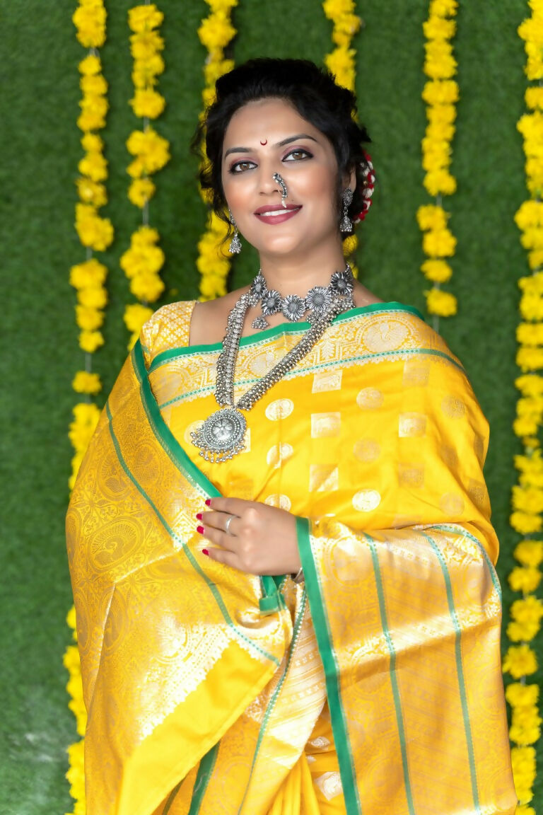 Jyoti Fashion Women's Yellow Soft Handloom Silk Zari Woven Saree with Blouse | Grocsy