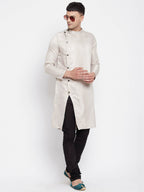 Even Apparels Beige Rayon Men's Sherwani Kurta With Asymetrical Cut | Grocsy