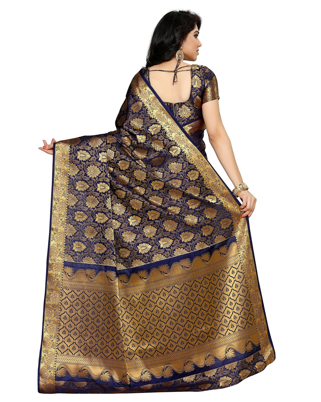 Mimosa Women's Kanchipuram Silk Navy Blue Saree | Grocsy