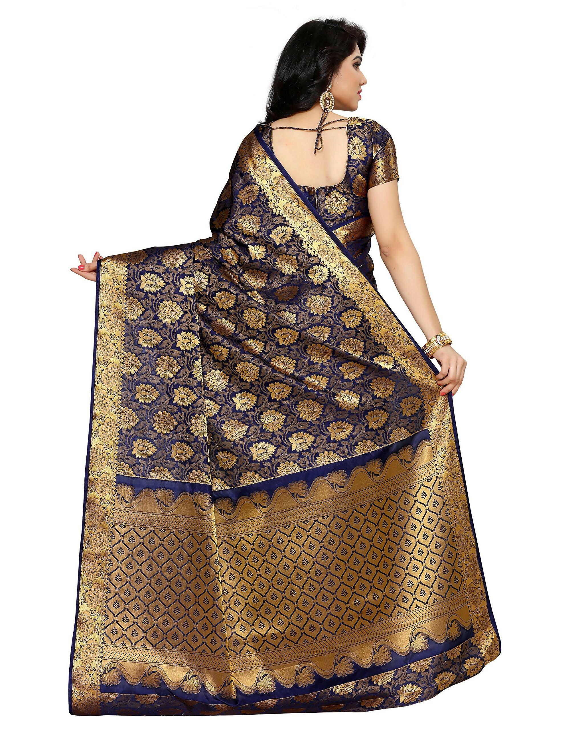 Mimosa Women's Kanchipuram Silk Navy Blue Saree | Grocsy