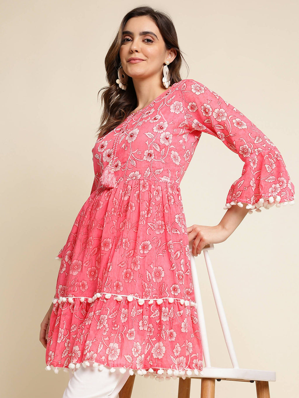 Pink Cotton Floral Printed Top - Himanshi | Grocsy