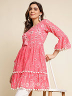 Pink Cotton Floral Printed Top - Himanshi | Grocsy