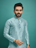 Indian Designer Embroidered Light Blue Men's Kurta Pajama Set by Infinity Export | Grocsy