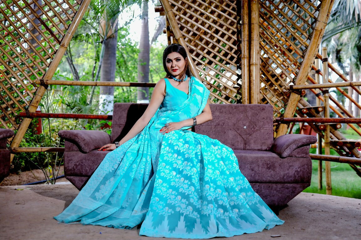 Partywear Designer Rama Jamdani contton Fancy Saree - Starwalk | Grocsy
