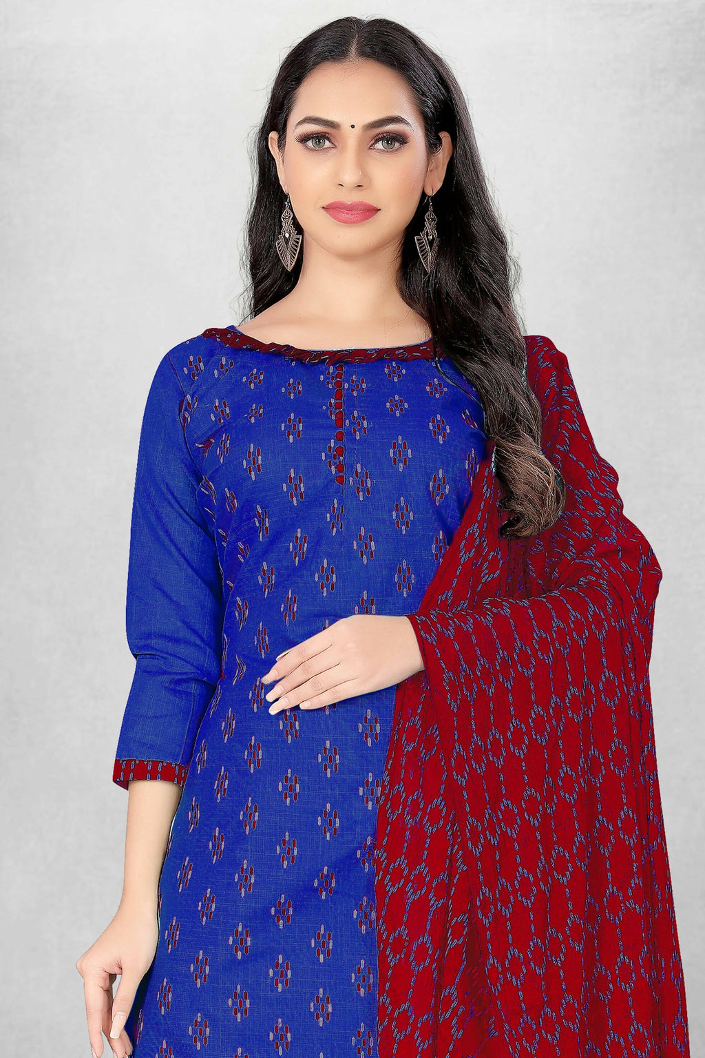 Blue Cotton Printed Unstitched Dress Material - Amara | Grocsy