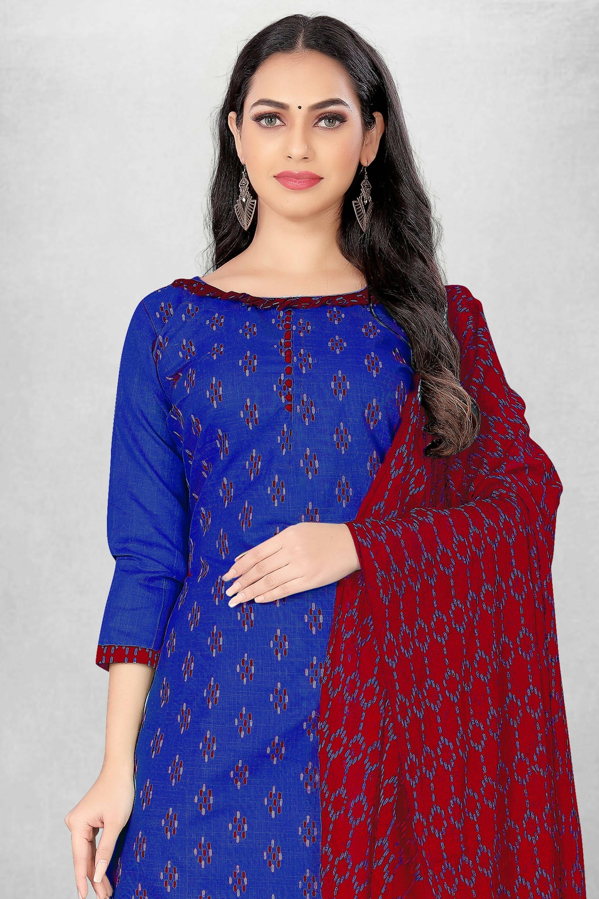 Blue Cotton Printed Unstitched Dress Material - Amara | Grocsy