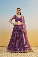 Aastha Fashion Dark Purple Butterfly Net Tone To Tone Thread Work, Sequence Work And Original Mirror Work Embroidery Wedding Wear Lehenga Choli | Grocsy