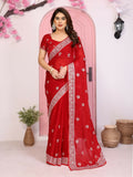 Teeya Creation New Womens Latest Party Wear Soft Chiffon Silk Saree-Red | Grocsy