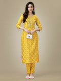 Jyoti Fashion Women's Yellow Rayon Embroidered Kurta Pant Set | Grocsy
