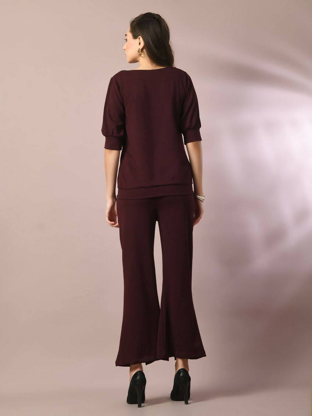 Myshka Women's Coffee Brown Solid Party Parallel Trousers | Grocsy