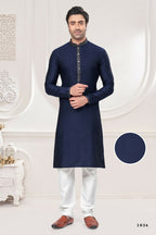 Functional Designer Men's Blue Jacquard Kurta With Pant - Rudra | Grocsy