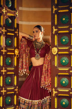 Teeya Creation Maroon Colour Rayon Silk Digital Print Fully Stitched Navratri Lehenga | Grocsy