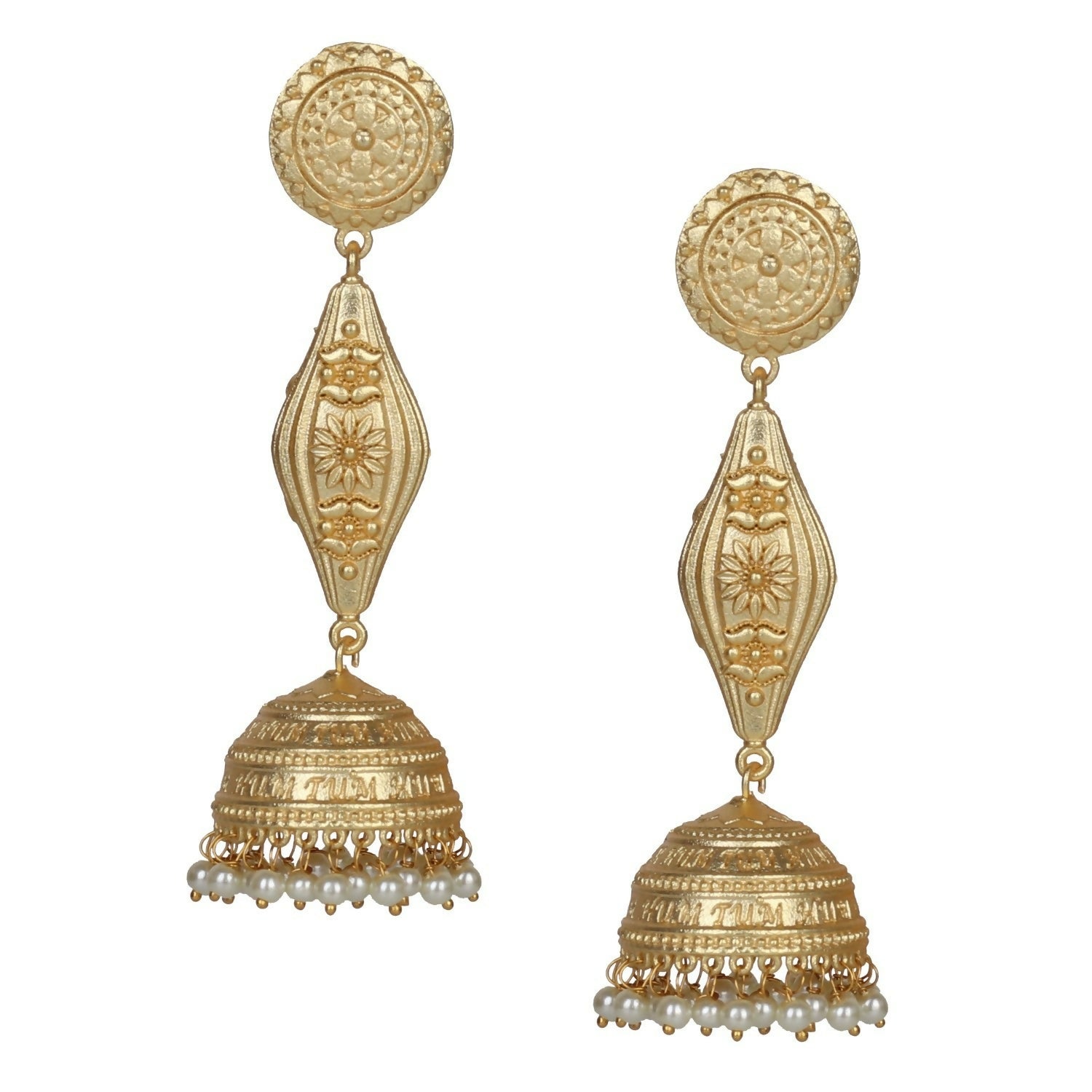 Joban Fashion Women Matte Gold Brass Jhumka | Grocsy