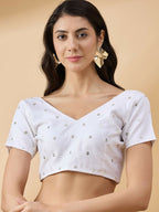 Grey Tissue Slub Embroidered Saree with Unstitched Blouse - Vairagi | Grocsy