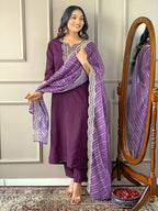 Partywear Designer Viscose Silk Wine Stitched Suit With Dupatta - Tanisha | Grocsy
