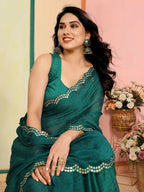 Aafreen Partywear Designer Green White Rangoli Fancy Saree | Grocsy