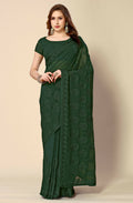 Green Georgette Embroidered and Stone Work Saree with Unstitched Blouse Piece - Roozal | Grocsy