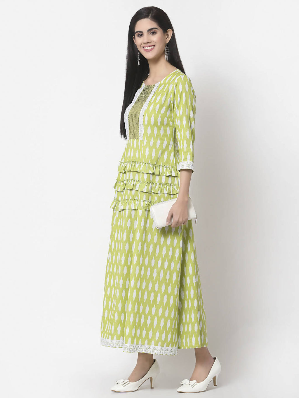 Myshka Women's Pure Cotton Printed 3/4 Sleeve Dress | Grocsy