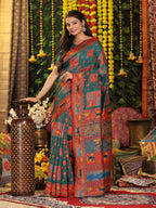Shree Shyam Fashion Linen Cotton Rama Green Saree | Grocsy