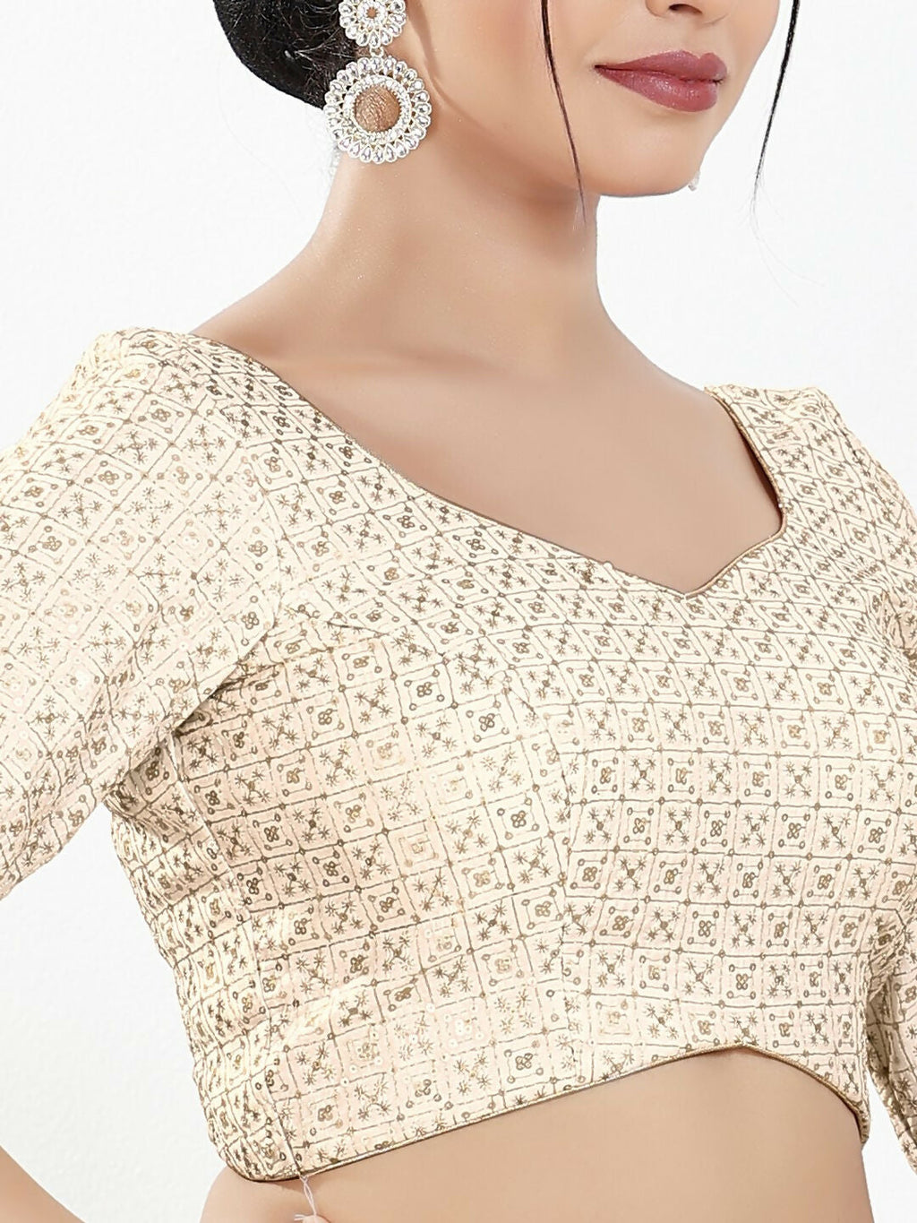 Joban Fashion Off White Silk Padded Blouse With Sweetheart Neck Elbow Sleeves | Grocsy