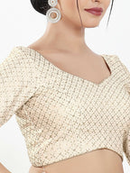Joban Fashion Off White Silk Padded Blouse With Sweetheart Neck Elbow Sleeves | Grocsy