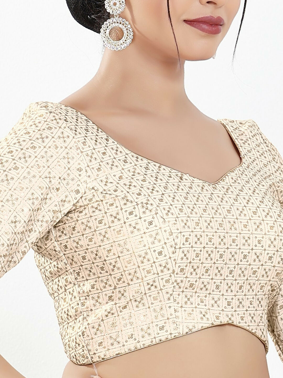 Joban Fashion Off White Silk Padded Blouse With Sweetheart Neck Elbow Sleeves | Grocsy