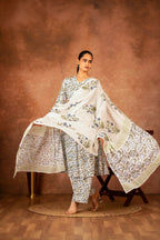 Joban Fashion Blue Hand Block Printed Cotton Suit Set | Grocsy