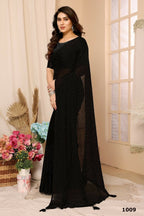 Aafreen Partywear Designer Black Satin Chiffon Fancy Saree | Grocsy