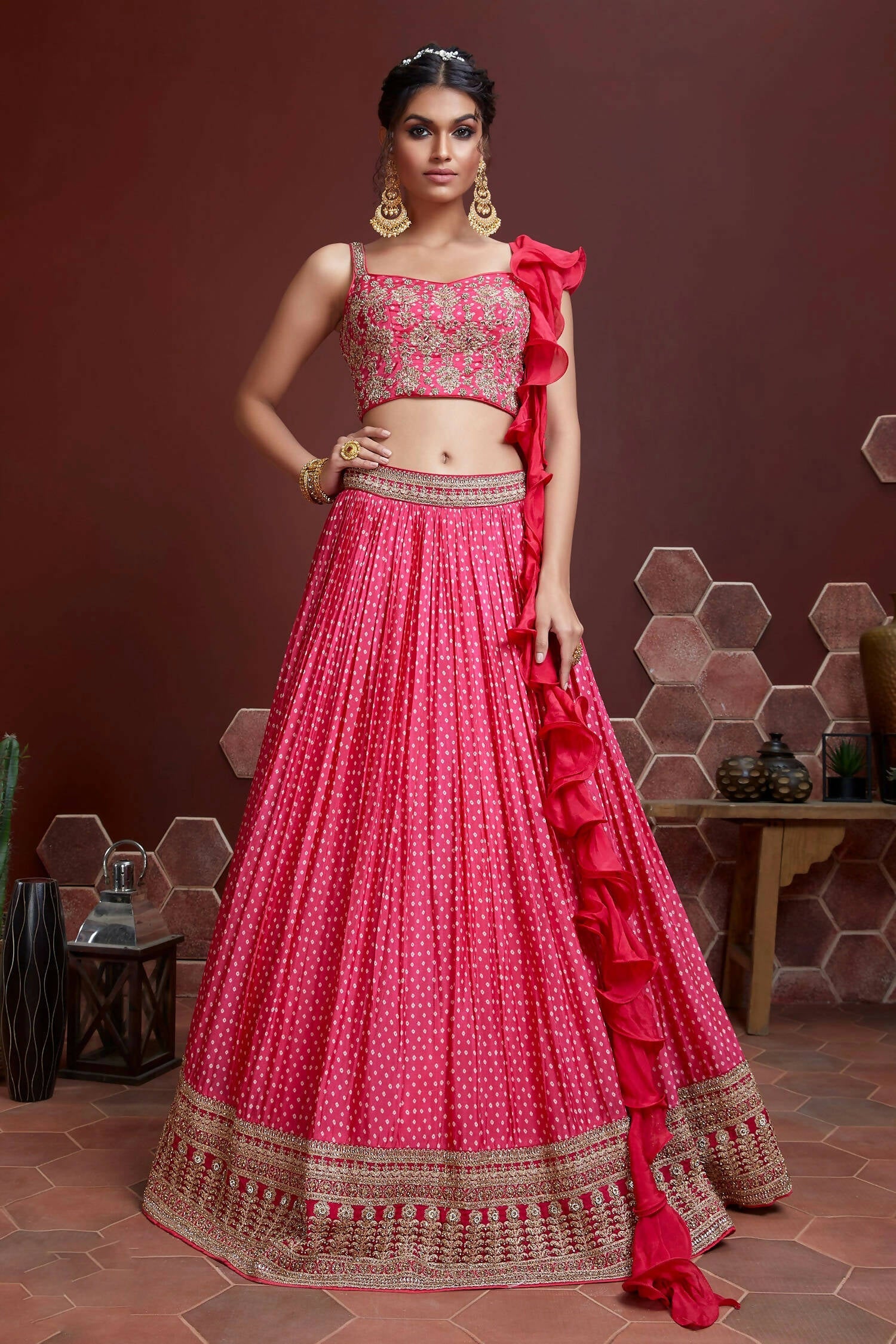 Wedding Designer Pink Chinon Silk Lehenga Choli - Anbazaar | Grocsy