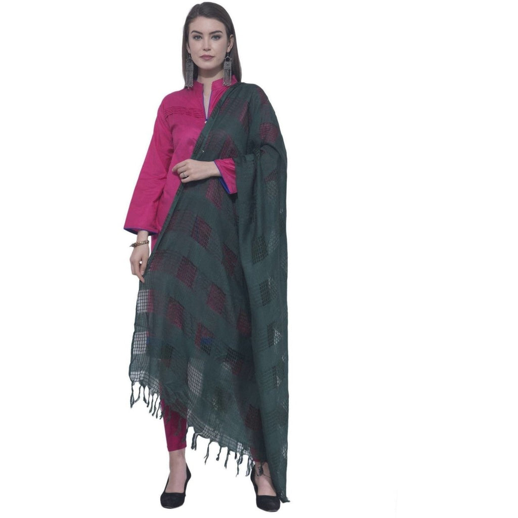 A R Silk Rama Green Color Window Square Cotton Dupattas and Chunnis | Grocsy
