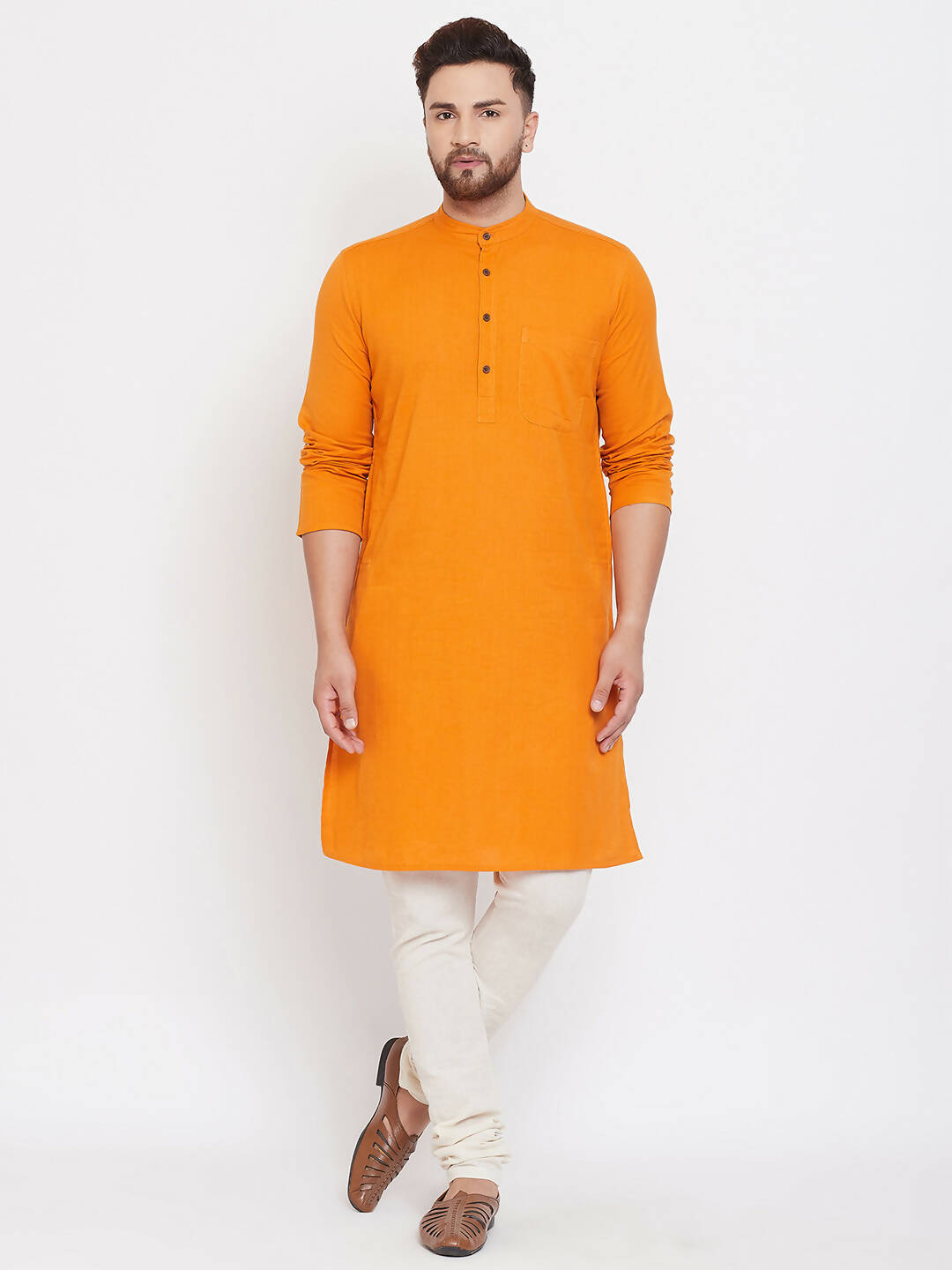 Even Apparels Pure Cotton Men's Kurta With Band Collar in Yellow Color | Grocsy