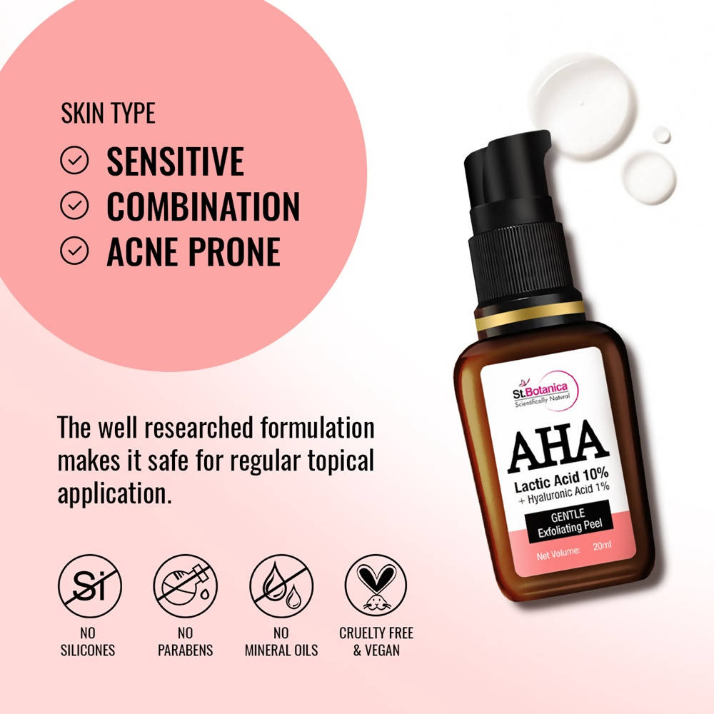 St.Botanica AHA Lactic Acid 10% + Hyaluronic Acid 1% Gentle Exfoliating Peel | Grocsy