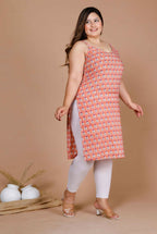 Miravan Women's Plus Size Peach-Coloured Floral Printed Straight Kurta | Grocsy