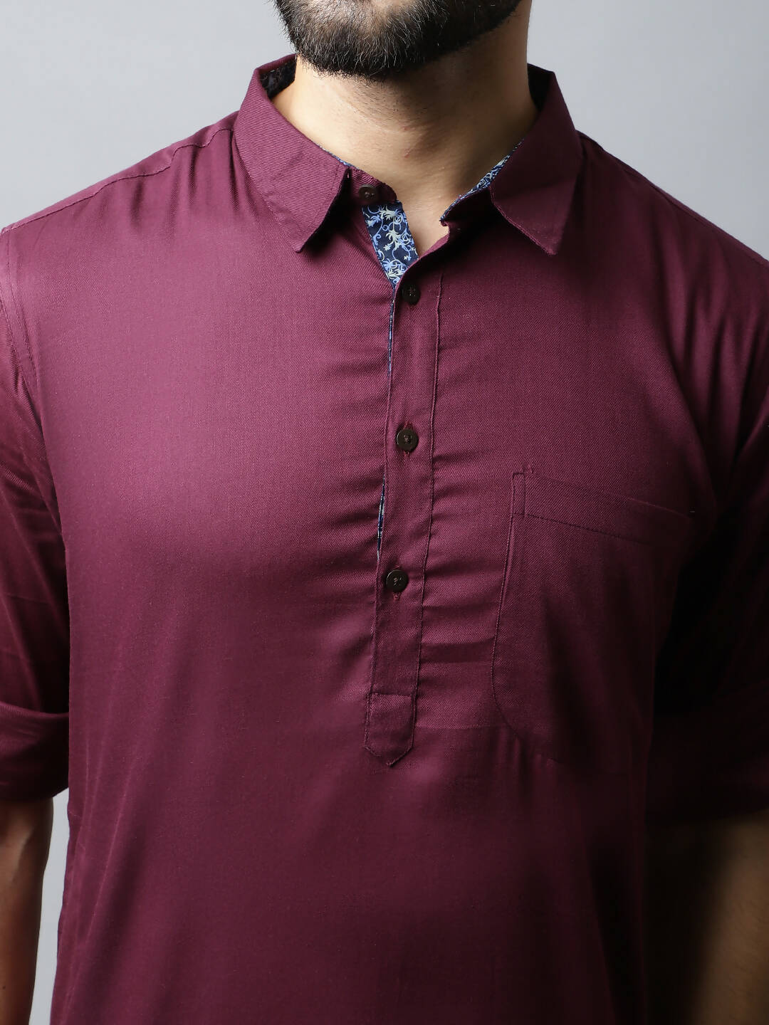 Even Apparels Maroon Color Pure Cotton Solid Men's Kurta With Shirt Collar (MMS755) | Grocsy