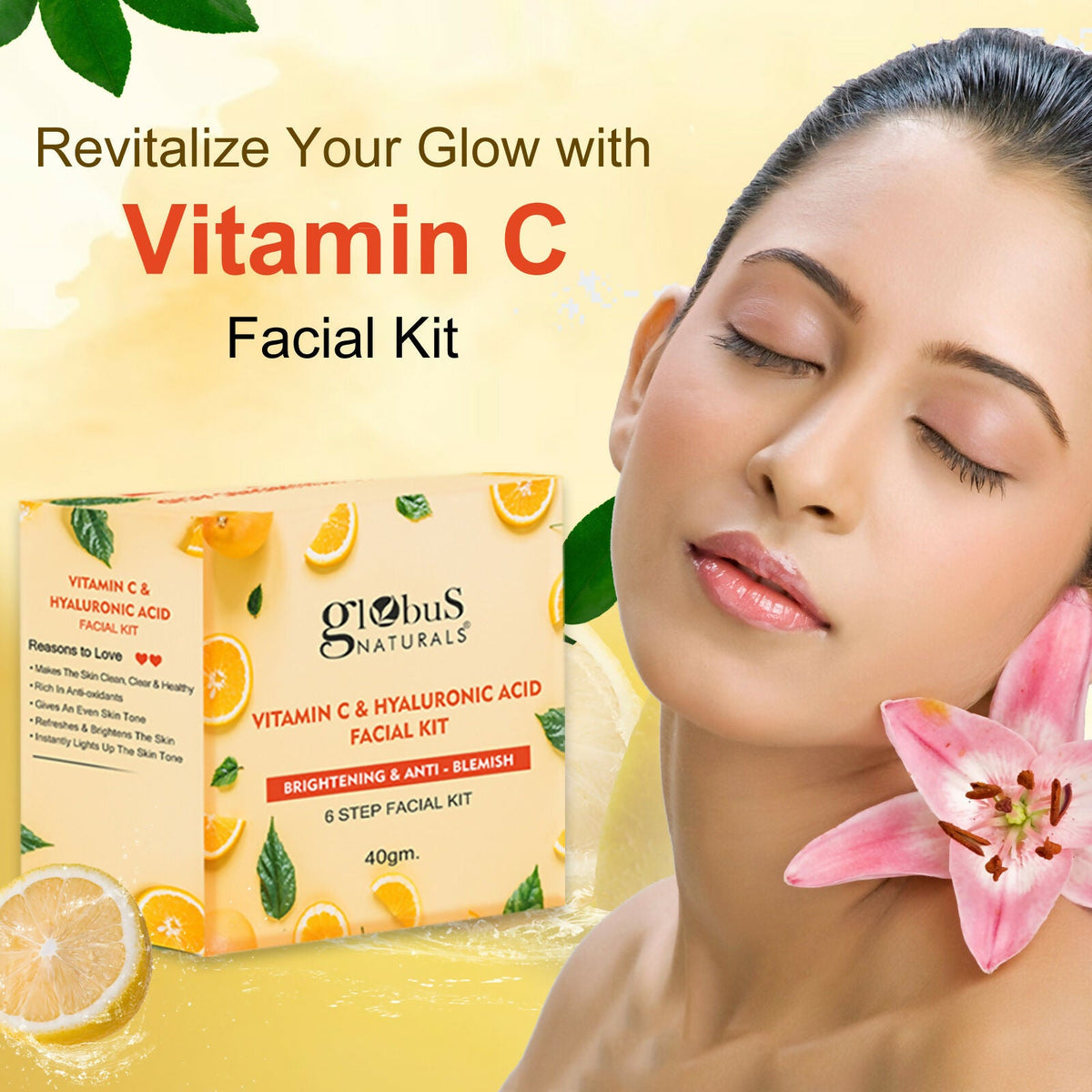 Globus Naturals Vitamin C & Hyaluronic Acid Facial Kit | Grocsy