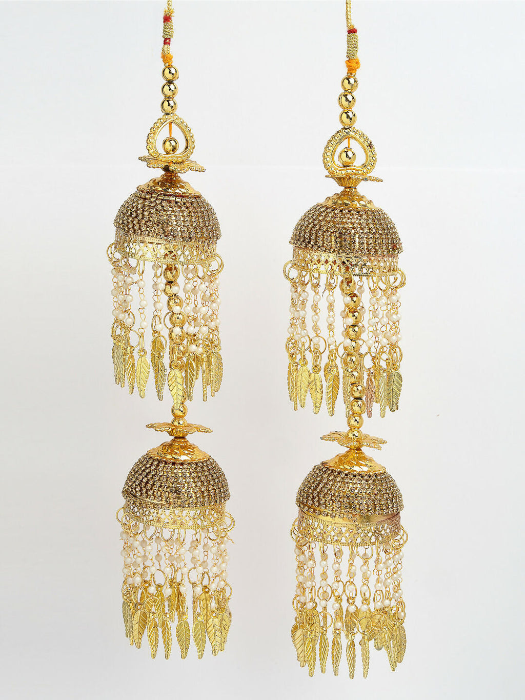 NVR Women's Pack Of 2 Gold-Polished Stone Studded Bridal Layered Kaleera Sets